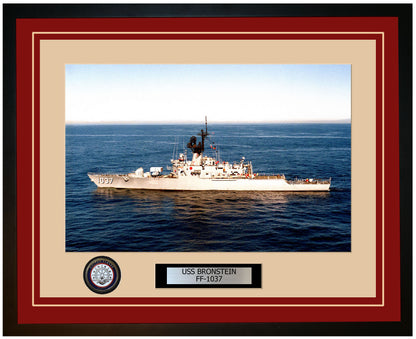 USS BRONSTEIN FF-1037 Framed Navy Ship Photo Burgundy