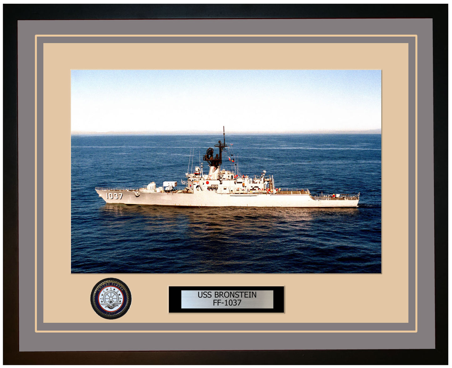 USS BRONSTEIN FF-1037 Framed Navy Ship Photo Grey