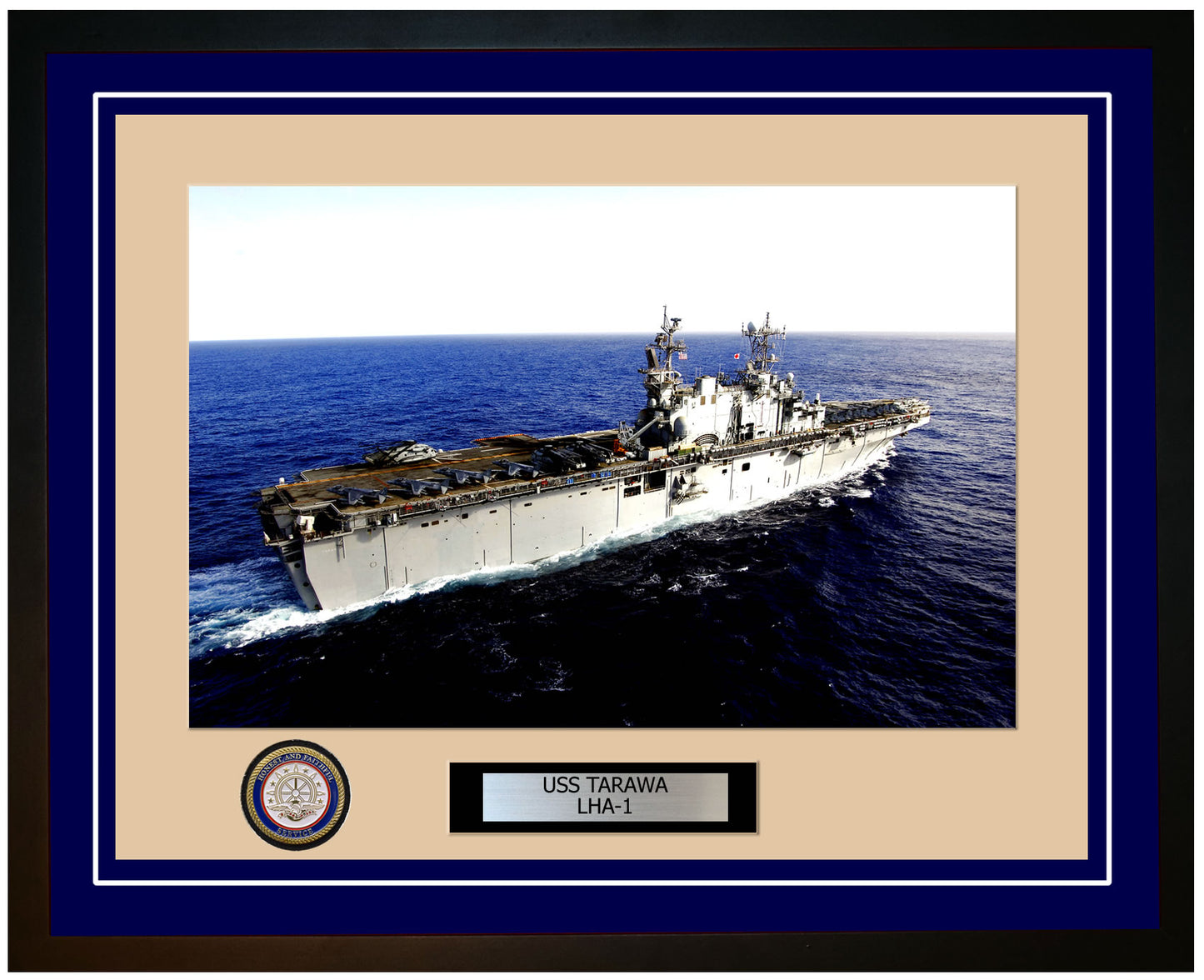 USS Tarawa LHA-1 Framed Navy Ship Photo Blue