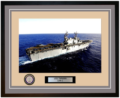 USS Tarawa LHA-1 Framed Navy Ship Photo Grey