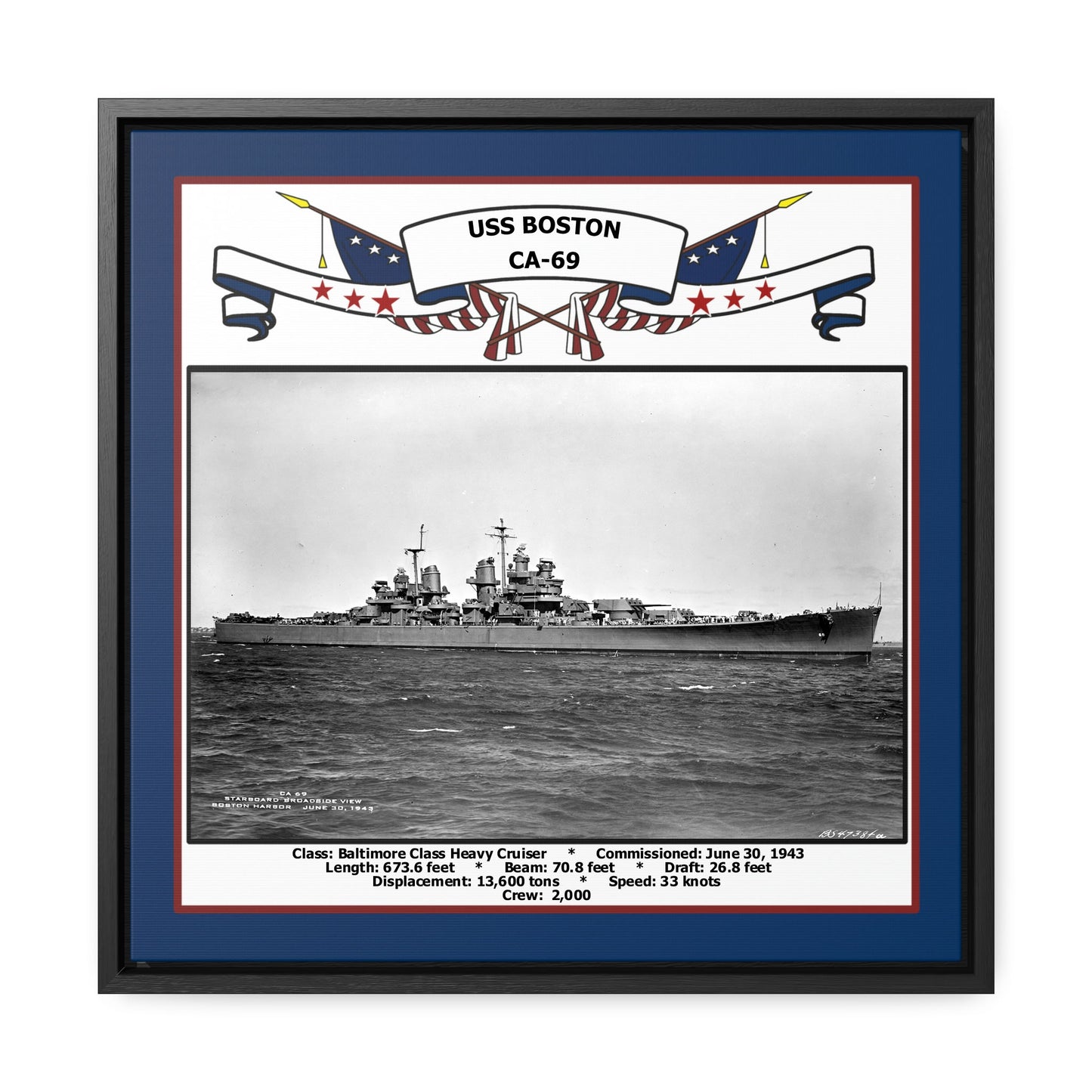 USS Boston CA-69 Navy Floating Frame Photo Front View