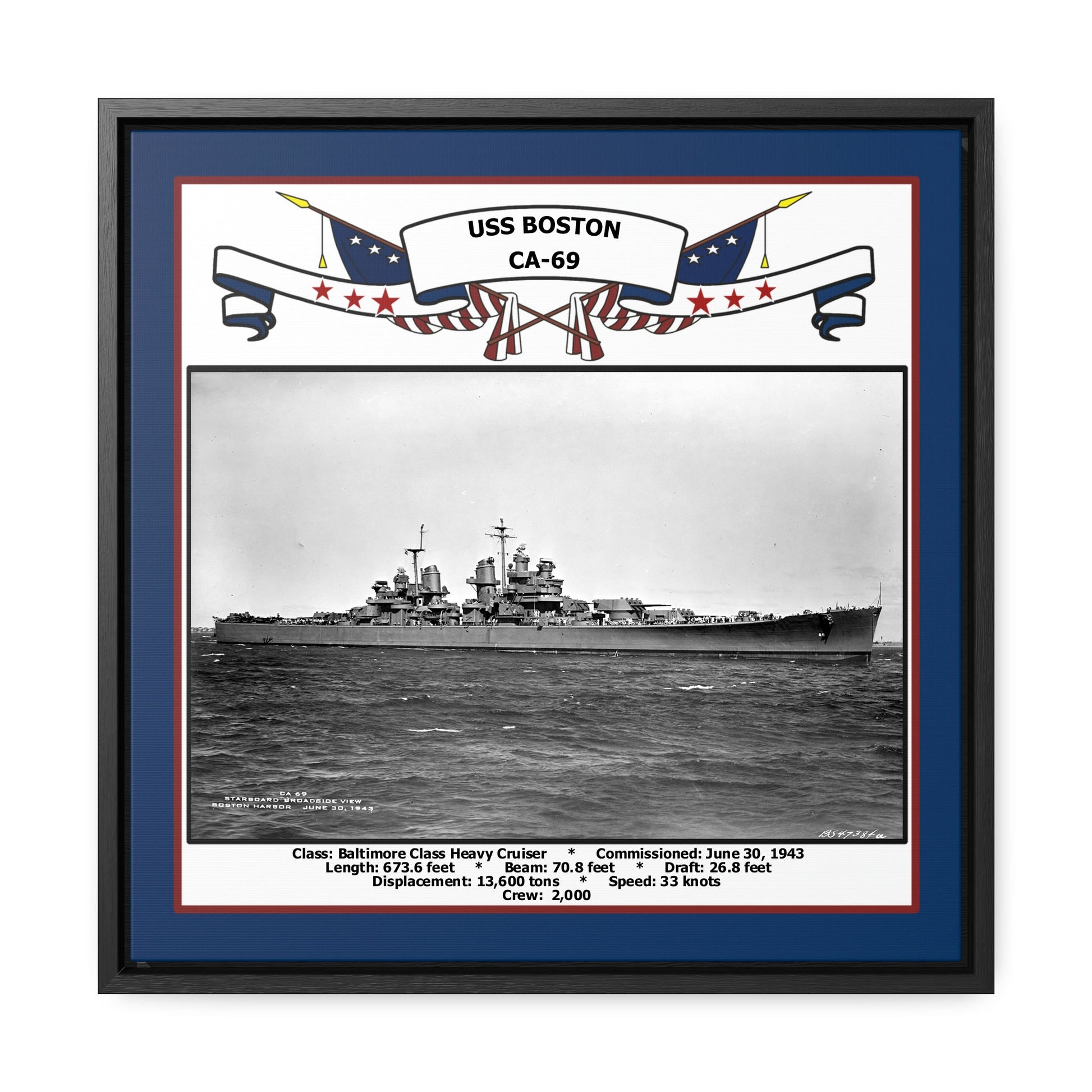USS Boston CA-69 Navy Floating Frame Photo Front View