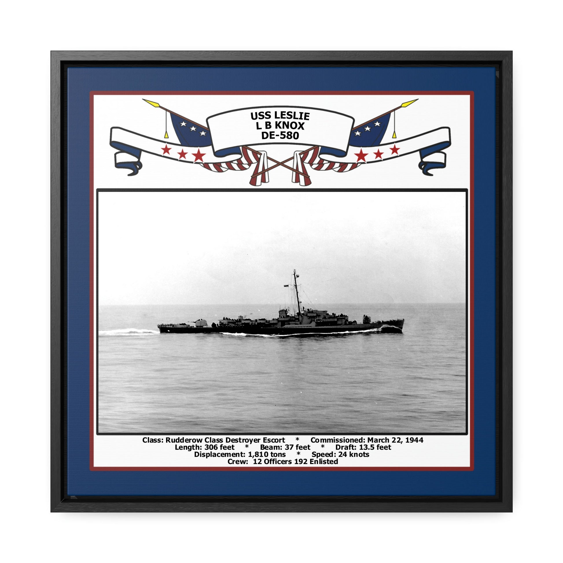 USS Leslie L B Knox DE-580 Navy Floating Frame Photo Front View