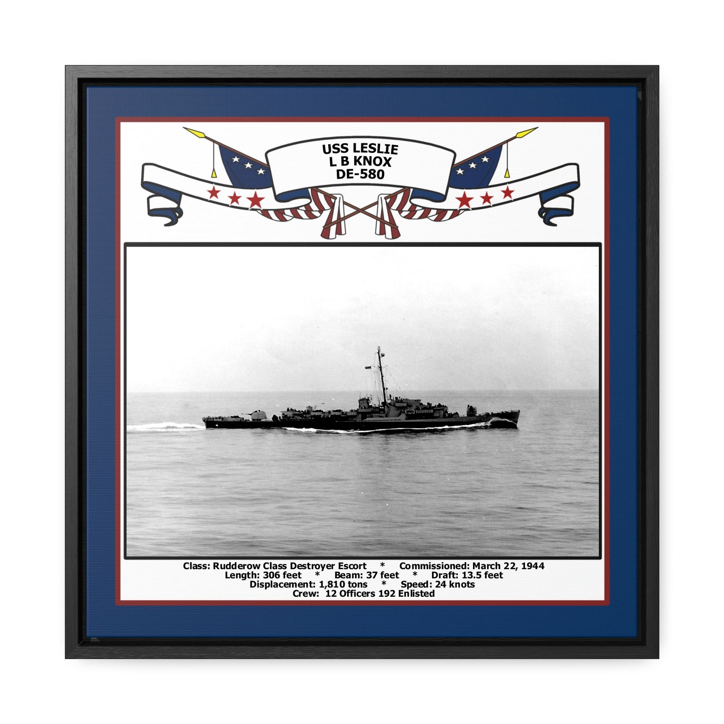 USS Leslie L B Knox DE-580 Navy Floating Frame Photo Front View
