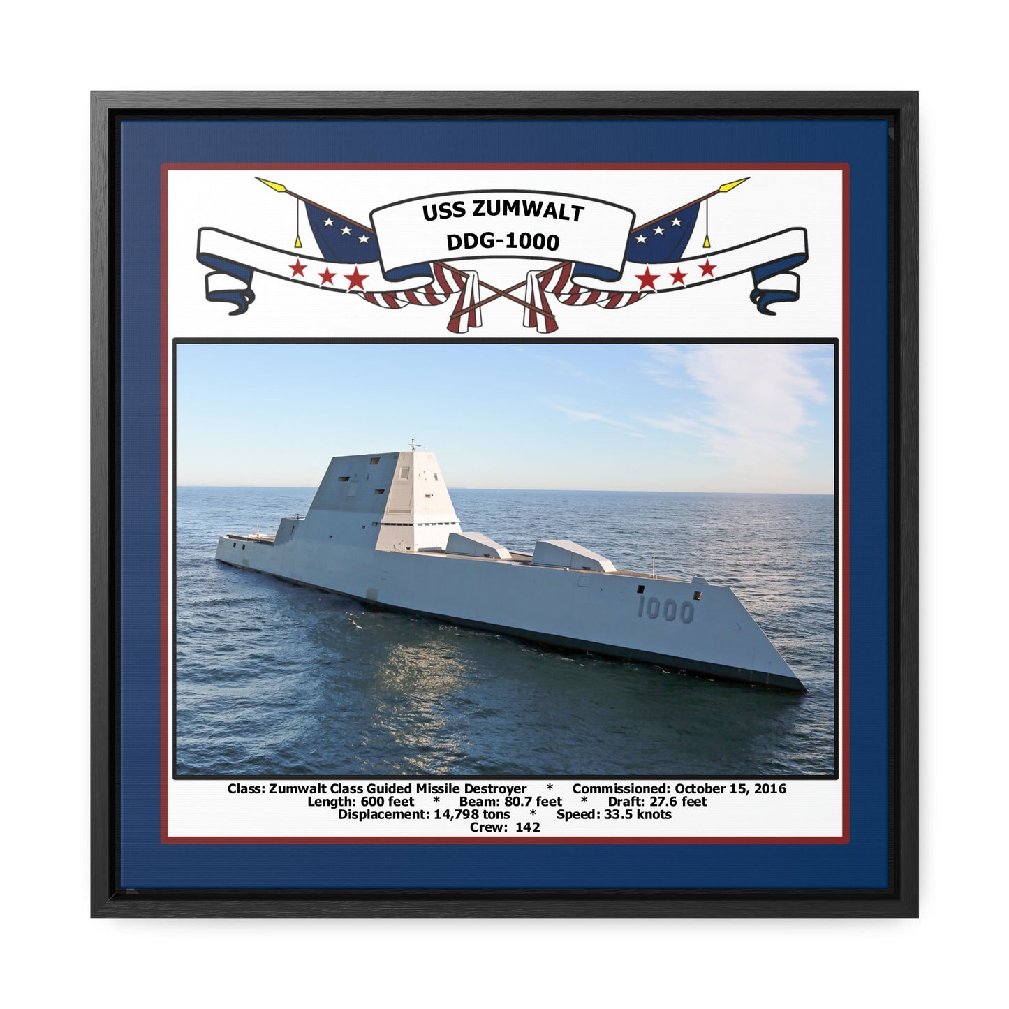 USS Zumwalt DDG-1000 Navy Floating Frame Photo Front View