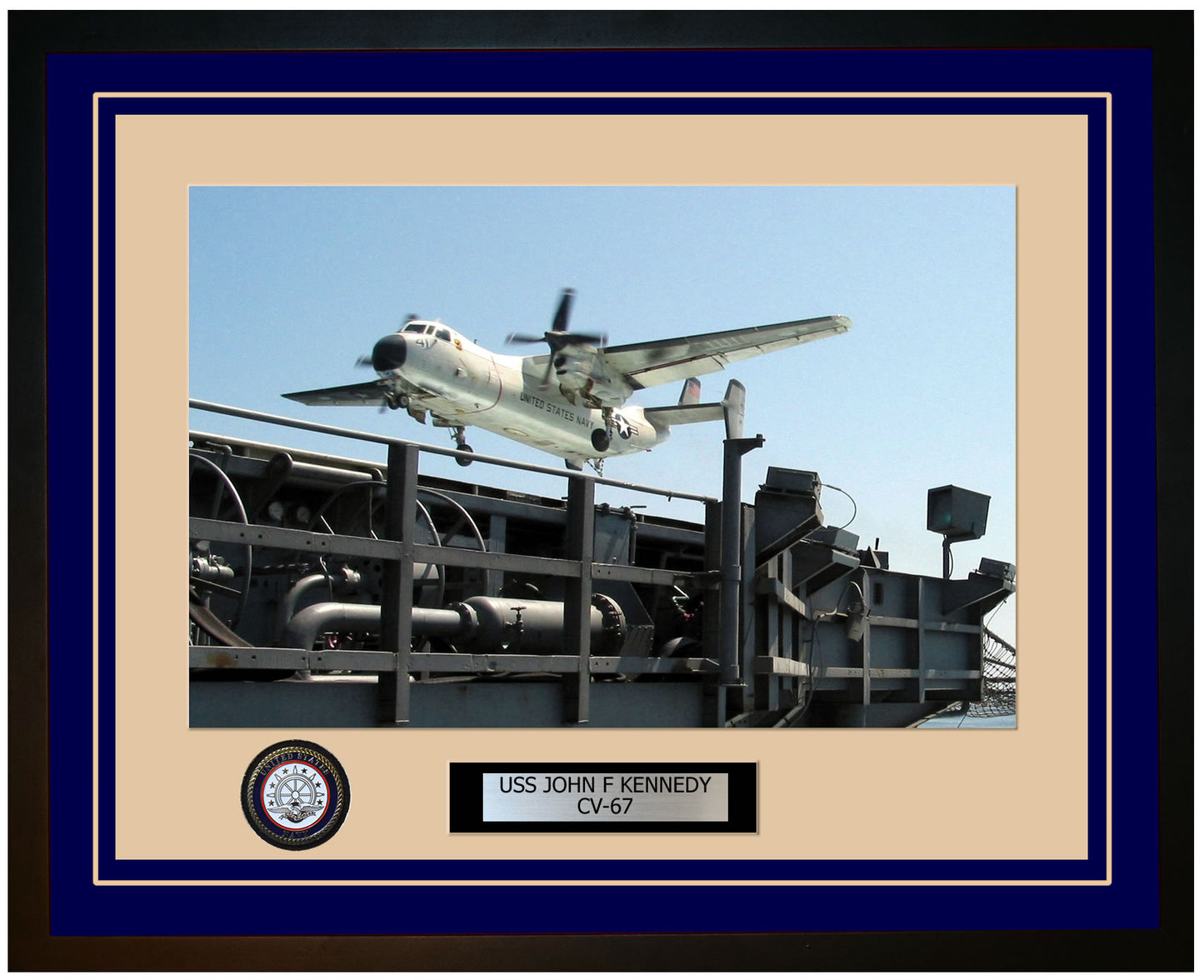 USS JOHN F KENNEDY CV-67 Framed Navy Ship Photo Blue
