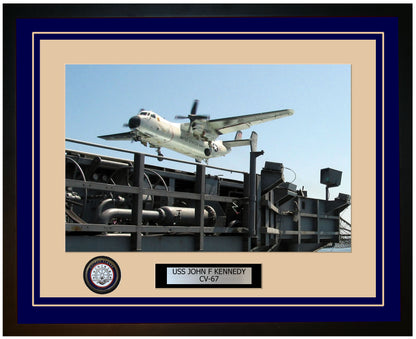 USS JOHN F KENNEDY CV-67 Framed Navy Ship Photo Blue