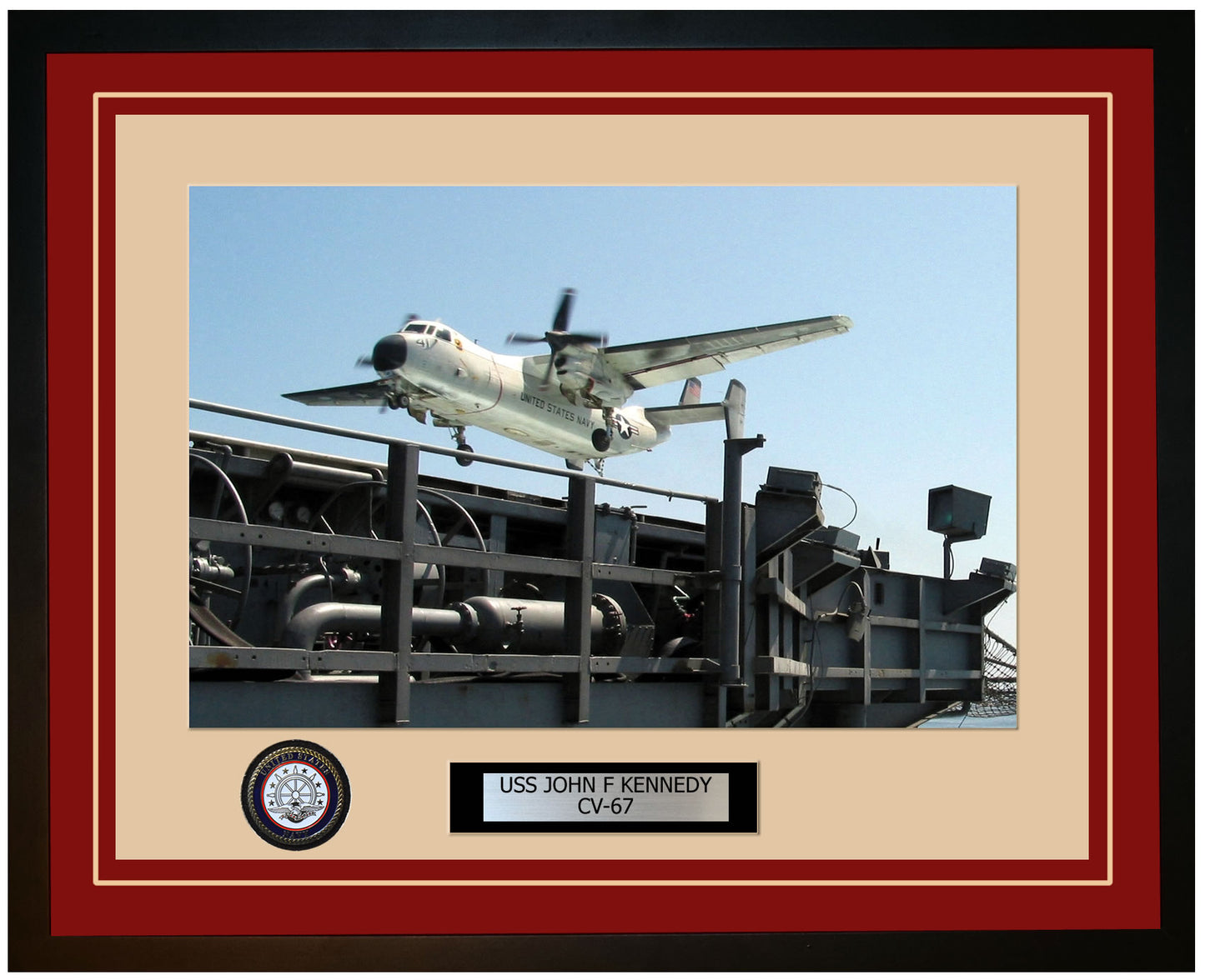 USS JOHN F KENNEDY CV-67 Framed Navy Ship Photo Burgundy