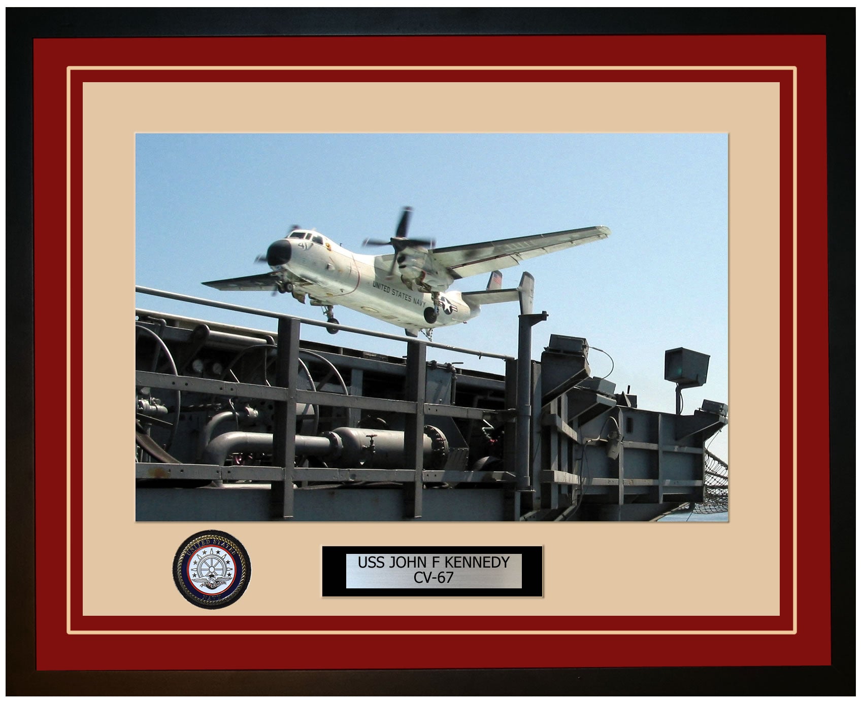 USS JOHN F KENNEDY CV-67 Framed Navy Ship Photo Burgundy