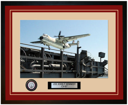USS JOHN F KENNEDY CV-67 Framed Navy Ship Photo Burgundy