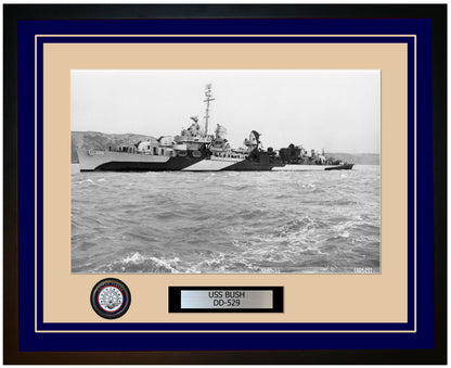USS BUSH DD-529 Framed Navy Ship Photo Blue