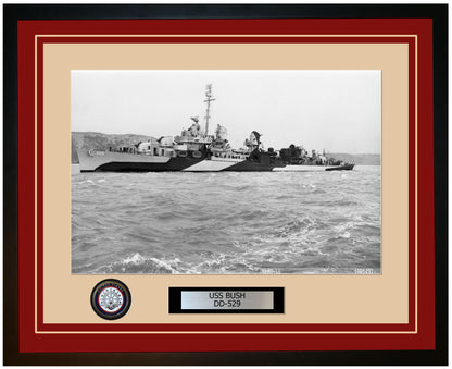 USS BUSH DD-529 Framed Navy Ship Photo Burgundy