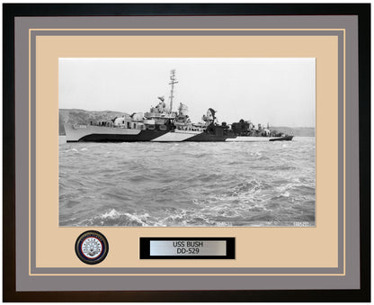 USS BUSH DD-529 Framed Navy Ship Photo Grey