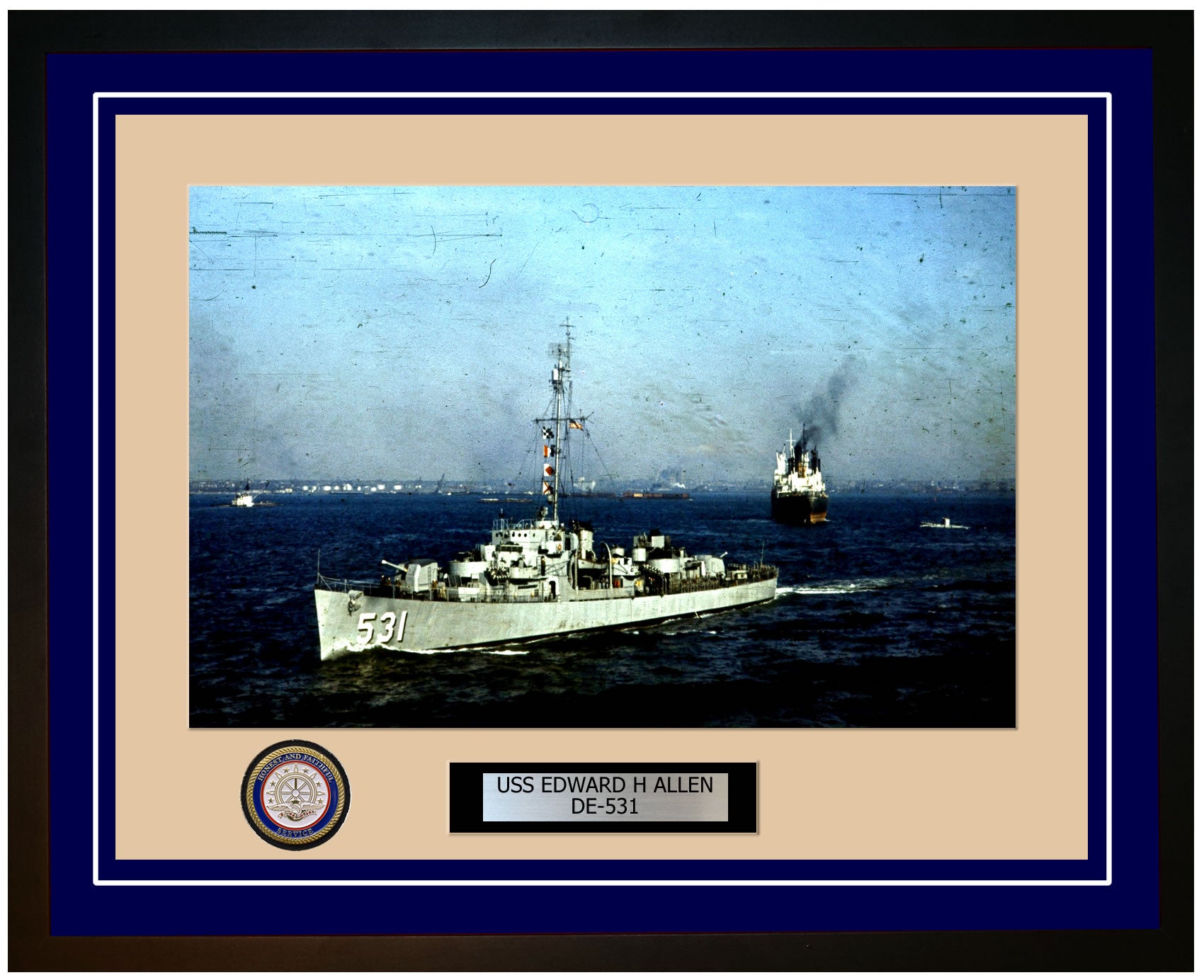 USS Edward H Allen DE-531 Framed Navy Ship Photo Blue