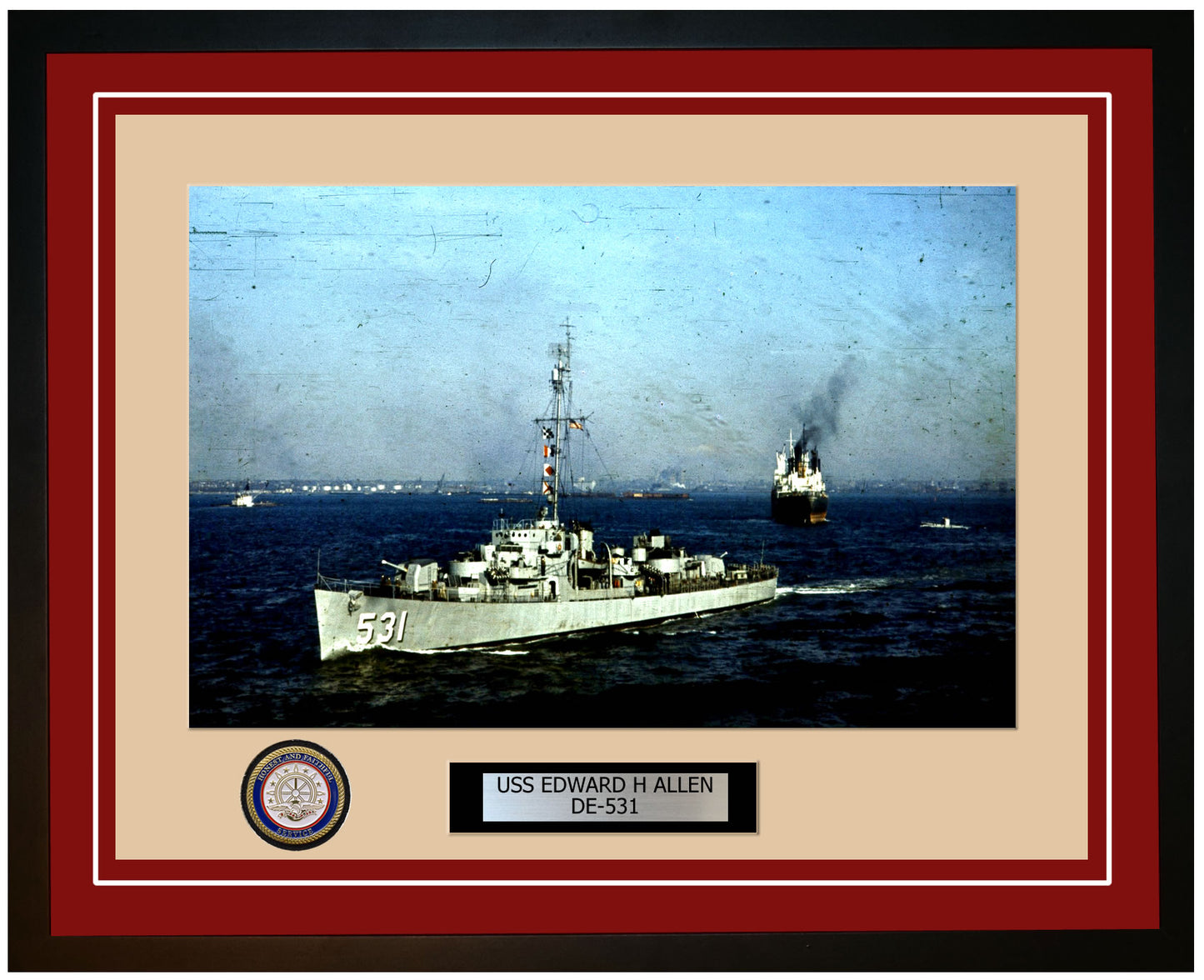 USS Edward H Allen DE-531 Framed Navy Ship Photo Burgundy