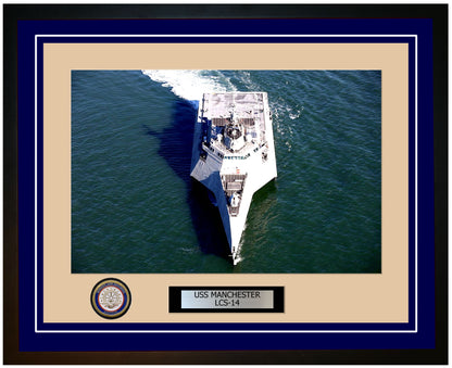 USS Manchester LCS-14 Framed Navy Ship Photo Blue