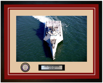USS Manchester LCS-14 Framed Navy Ship Photo Burgundy