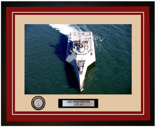 USS Manchester LCS-14 Framed Navy Ship Photo Burgundy