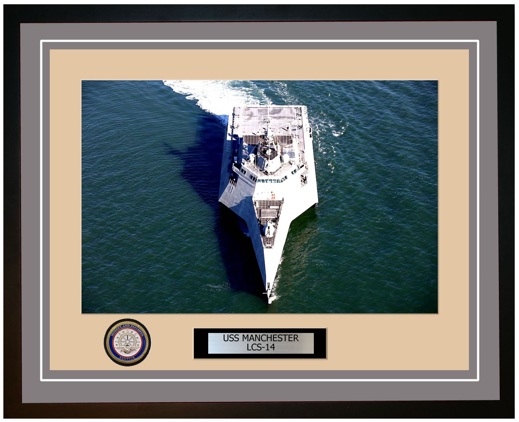 USS Manchester LCS-14 Framed Navy Ship Photo Grey