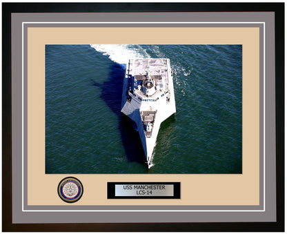 USS Manchester LCS-14 Framed Navy Ship Photo Grey