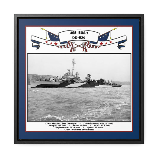 USS Bush DD-529 Navy Floating Frame Photo Front View