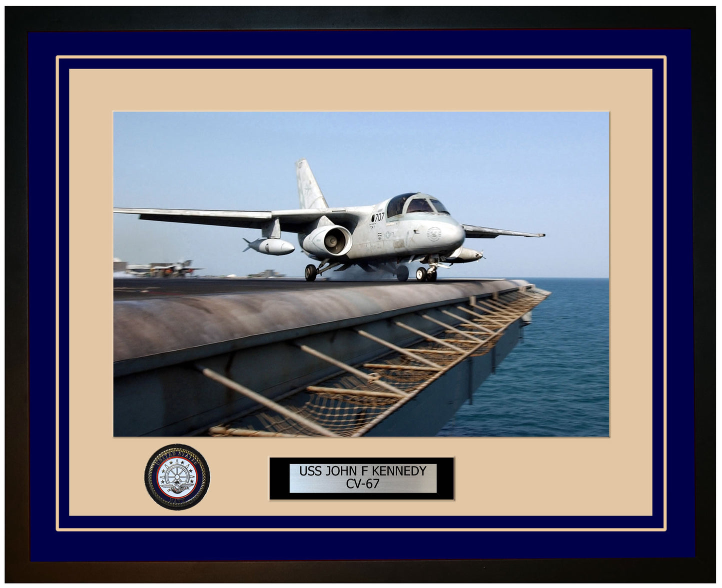 USS JOHN F KENNEDY CV-67 Framed Navy Ship Photo Blue
