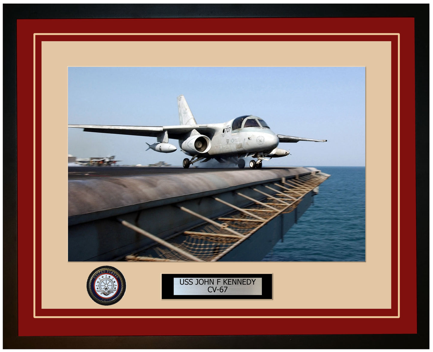 USS JOHN F KENNEDY CV-67 Framed Navy Ship Photo Burgundy