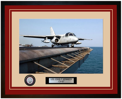 USS JOHN F KENNEDY CV-67 Framed Navy Ship Photo Burgundy