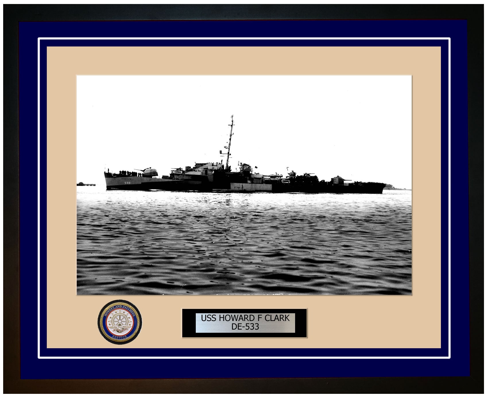 USS Howard F Clark DE-533 Framed Navy Ship Photo Blue
