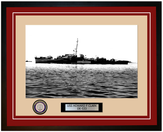 USS Howard F Clark DE-533 Framed Navy Ship Photo Burgundy
