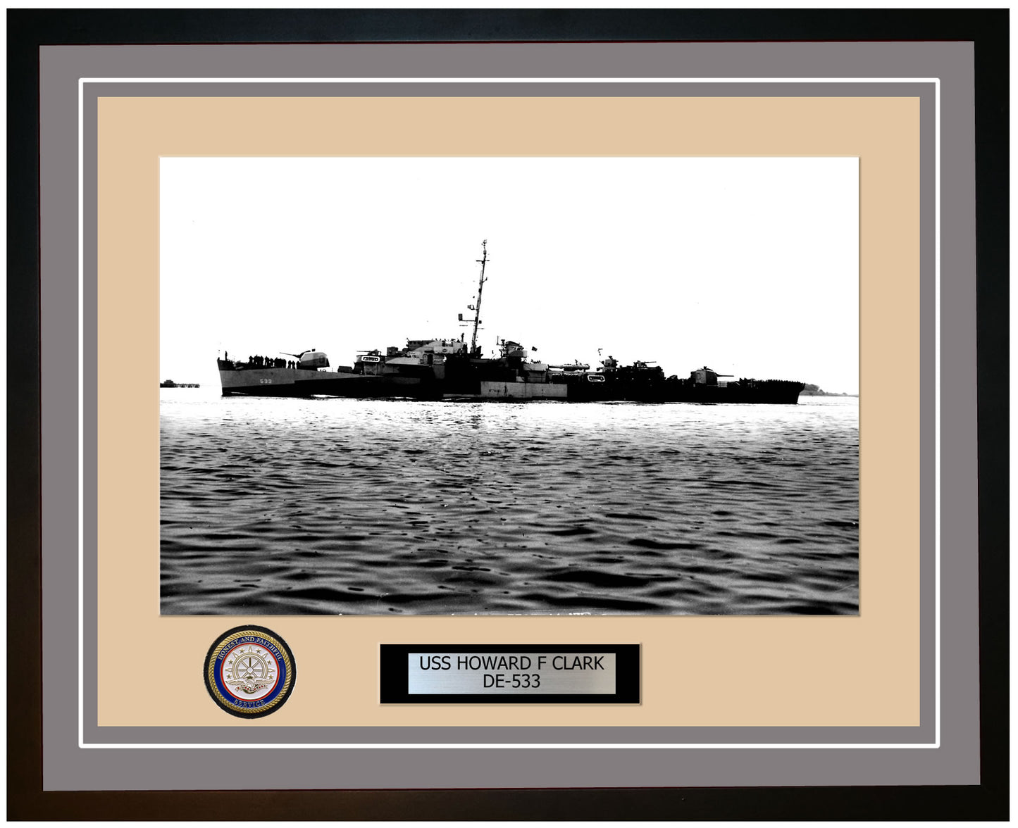 USS Howard F Clark DE-533 Framed Navy Ship Photo Grey