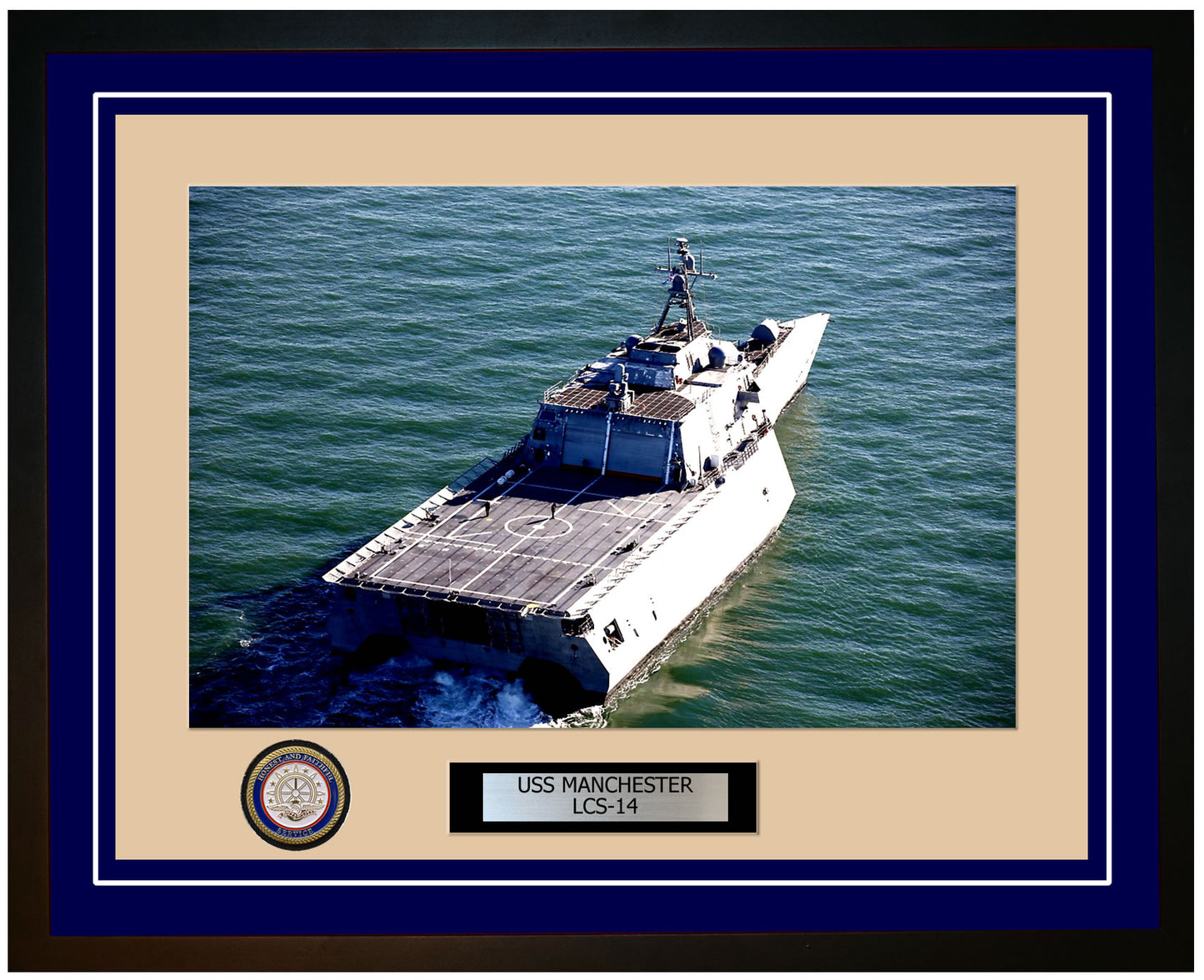 USS Manchester LCS-14 Framed Navy Ship Photo Blue