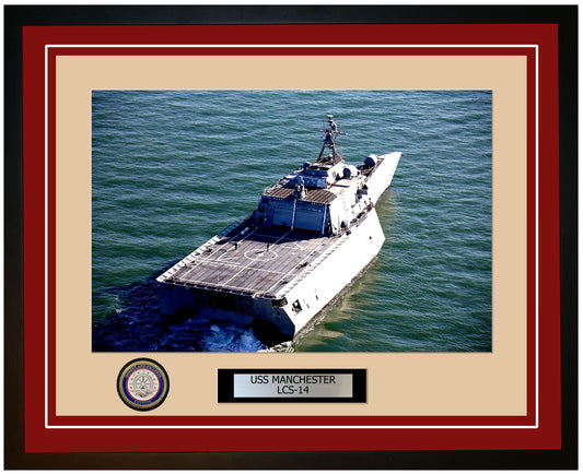 USS Manchester LCS-14 Framed Navy Ship Photo Burgundy