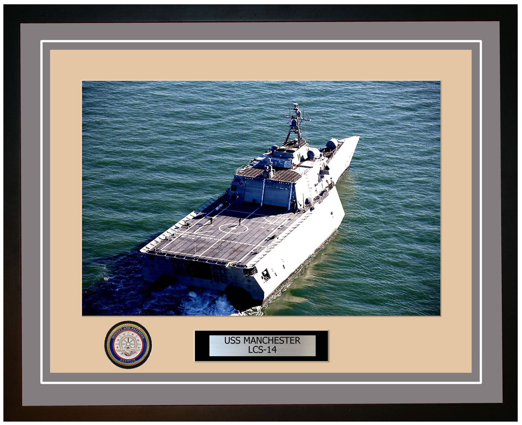 USS Manchester LCS-14 Framed Navy Ship Photo Grey