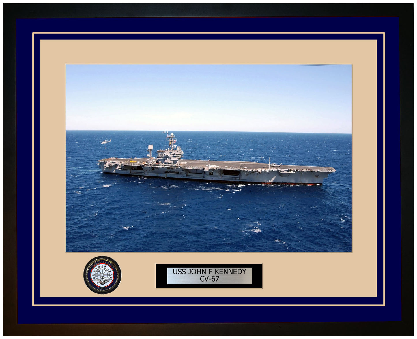 USS JOHN F KENNEDY CV-67 Framed Navy Ship Photo Blue