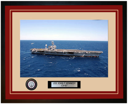USS JOHN F KENNEDY CV-67 Framed Navy Ship Photo Burgundy