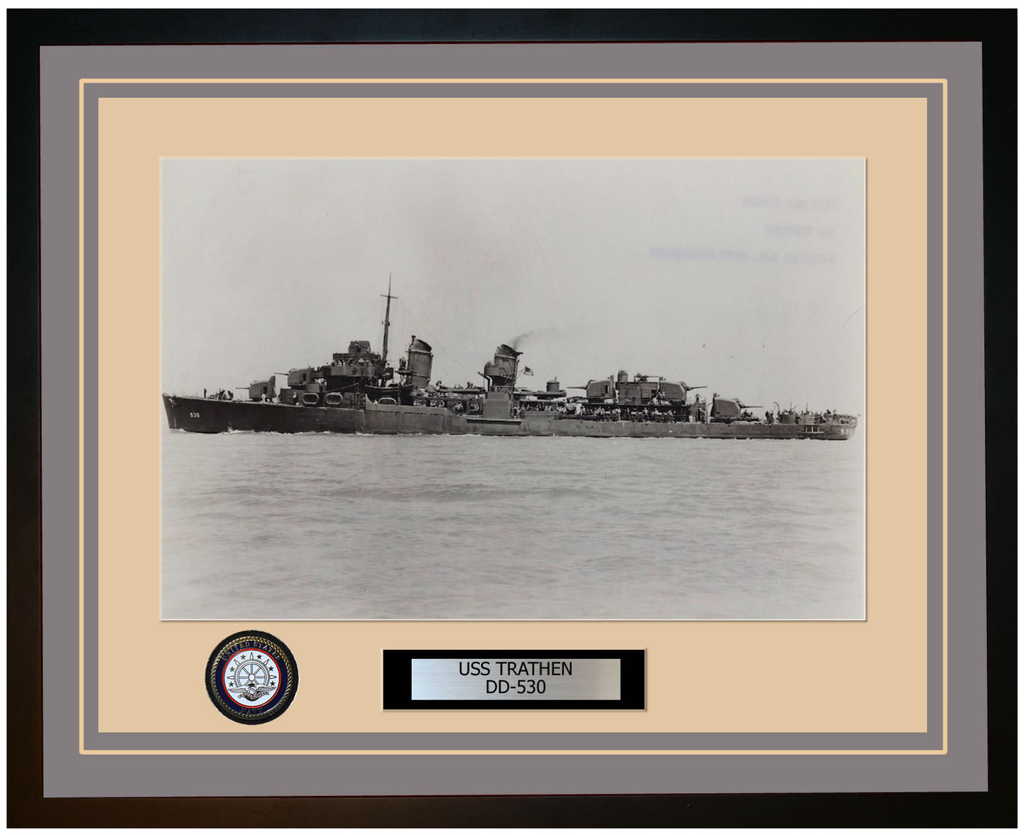 USS TRATHEN DD-530 Framed Navy Ship Photo Grey