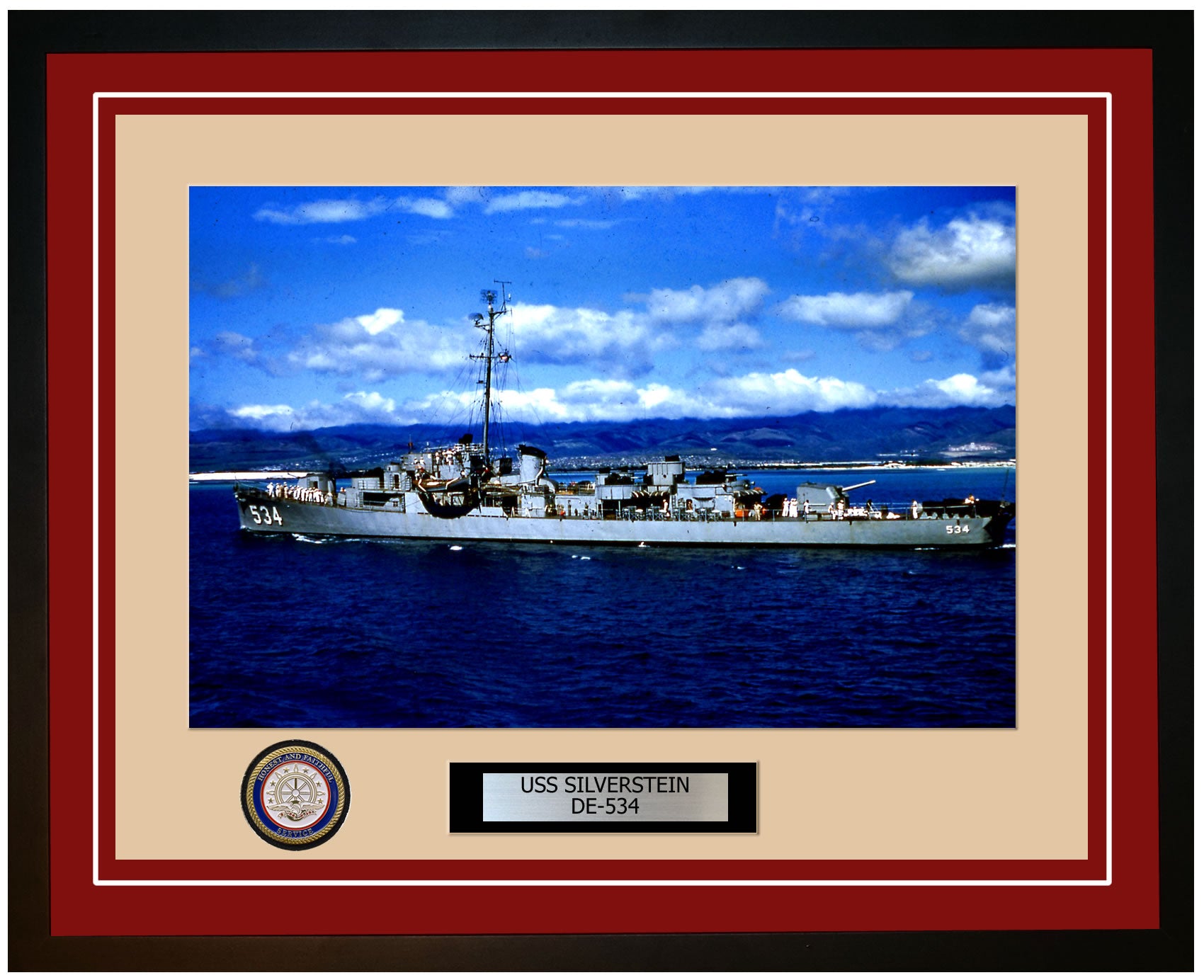 USS Silverstein DE-534 Framed Navy Ship Photo Burgundy