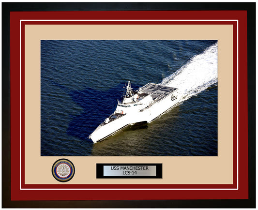 USS Manchester LCS-14 Framed Navy Ship Photo Burgundy