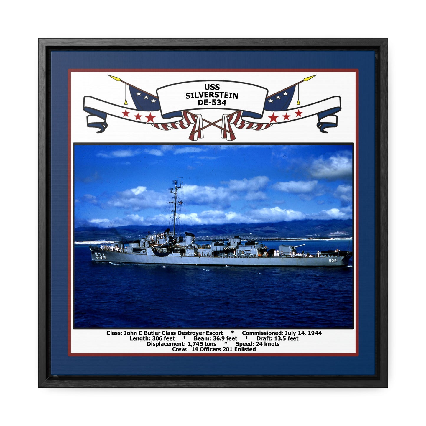 USS Silverstein DE-534 Navy Floating Frame Photo Front View