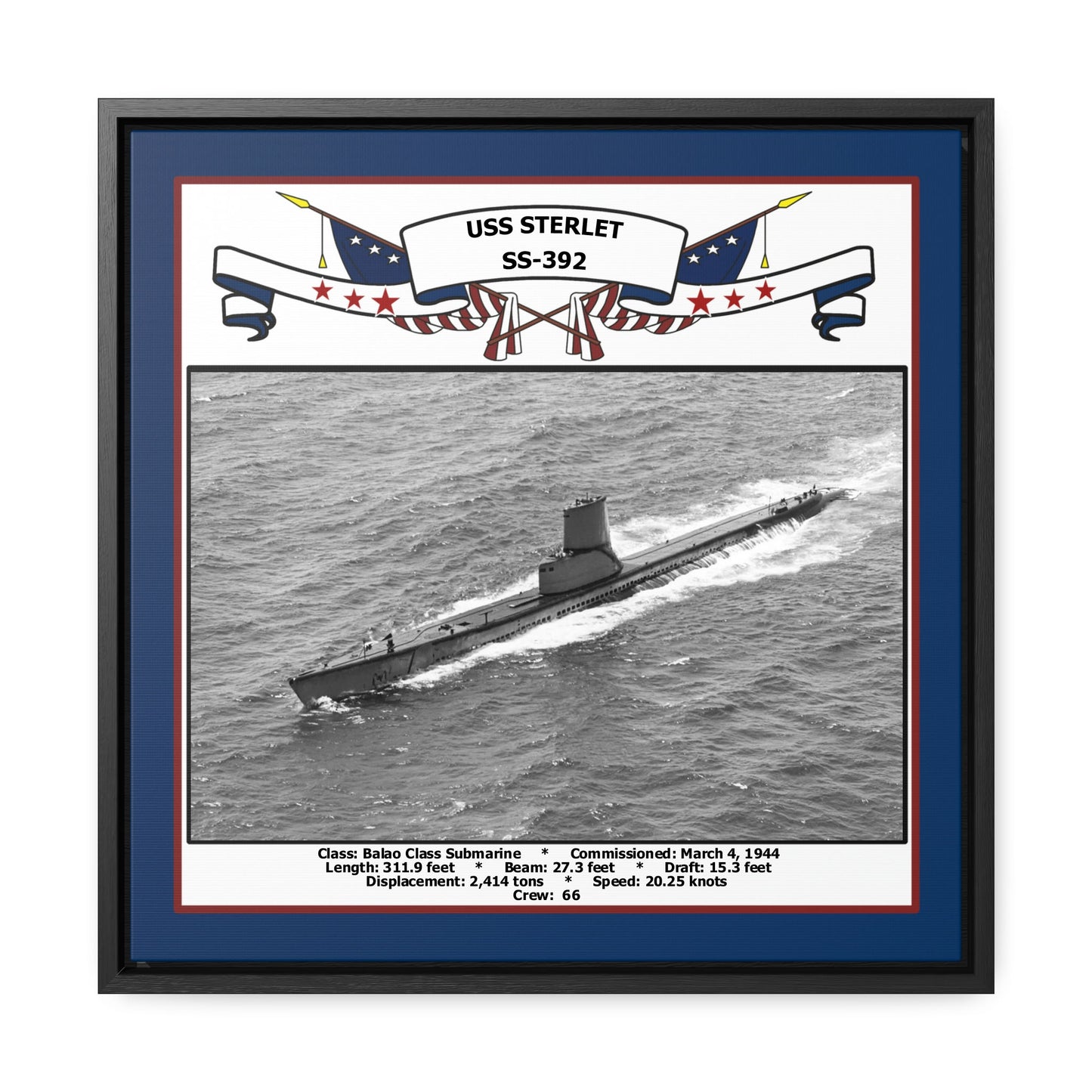 USS Sterlet SS-392 Navy Floating Frame Photo Front View