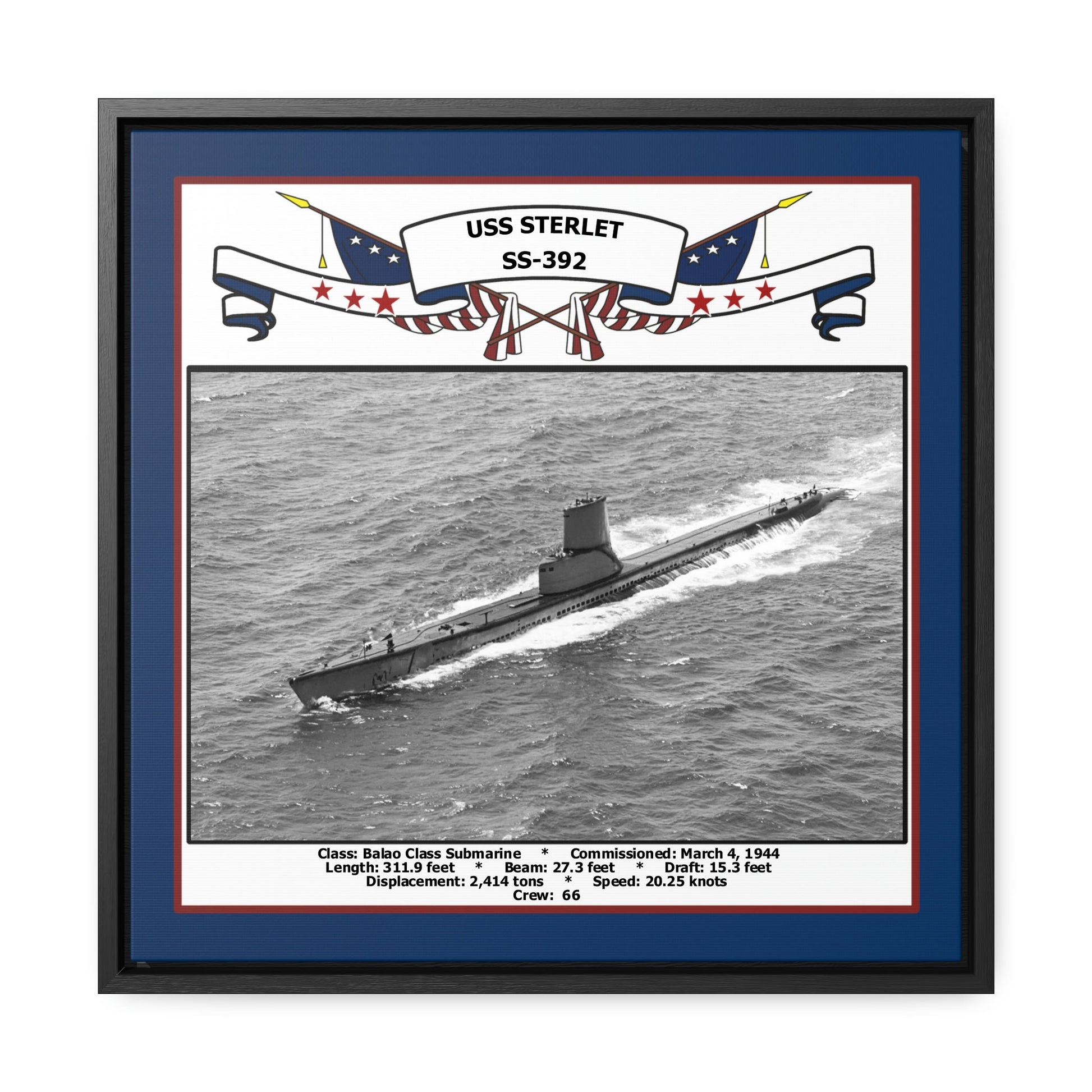 USS Sterlet SS-392 Navy Floating Frame Photo Front View