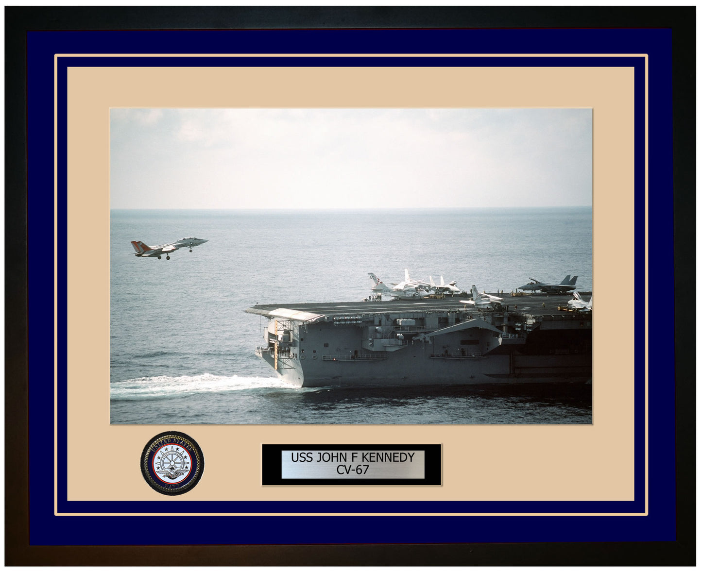 USS JOHN F KENNEDY CV-67 Framed Navy Ship Photo Blue