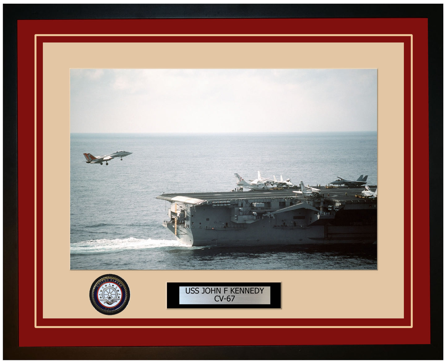 USS JOHN F KENNEDY CV-67 Framed Navy Ship Photo Burgundy