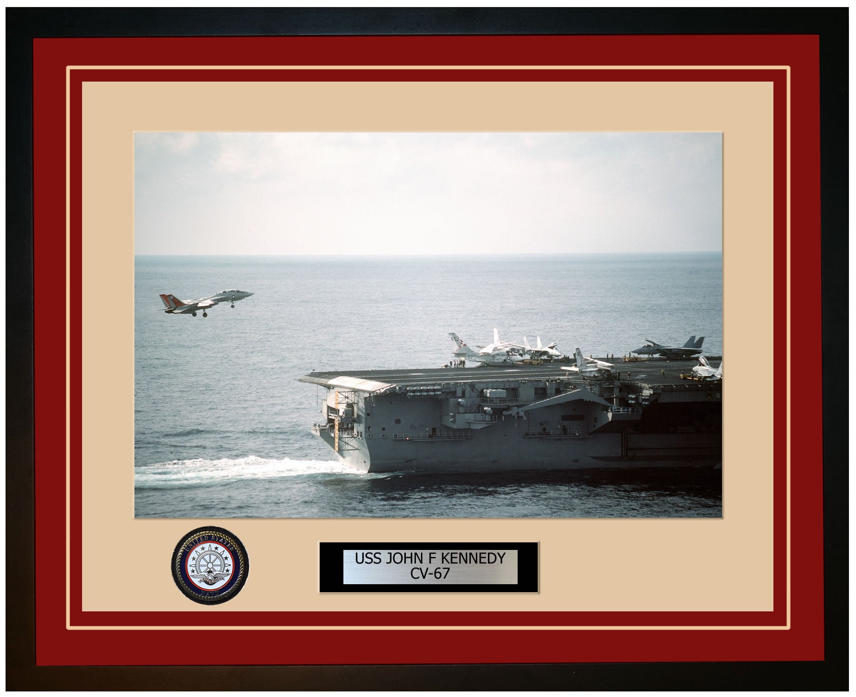 USS JOHN F KENNEDY CV-67 Framed Navy Ship Photo Burgundy