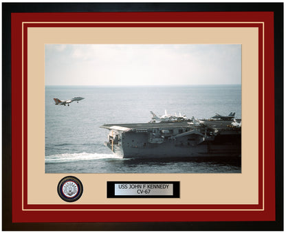 USS JOHN F KENNEDY CV-67 Framed Navy Ship Photo Burgundy