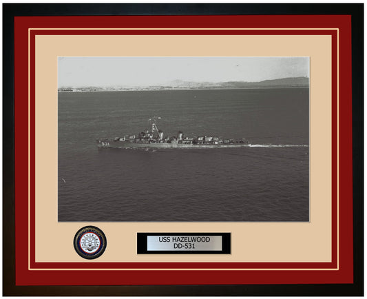 USS HAZELWOOD DD-531 Framed Navy Ship Photo Burgundy