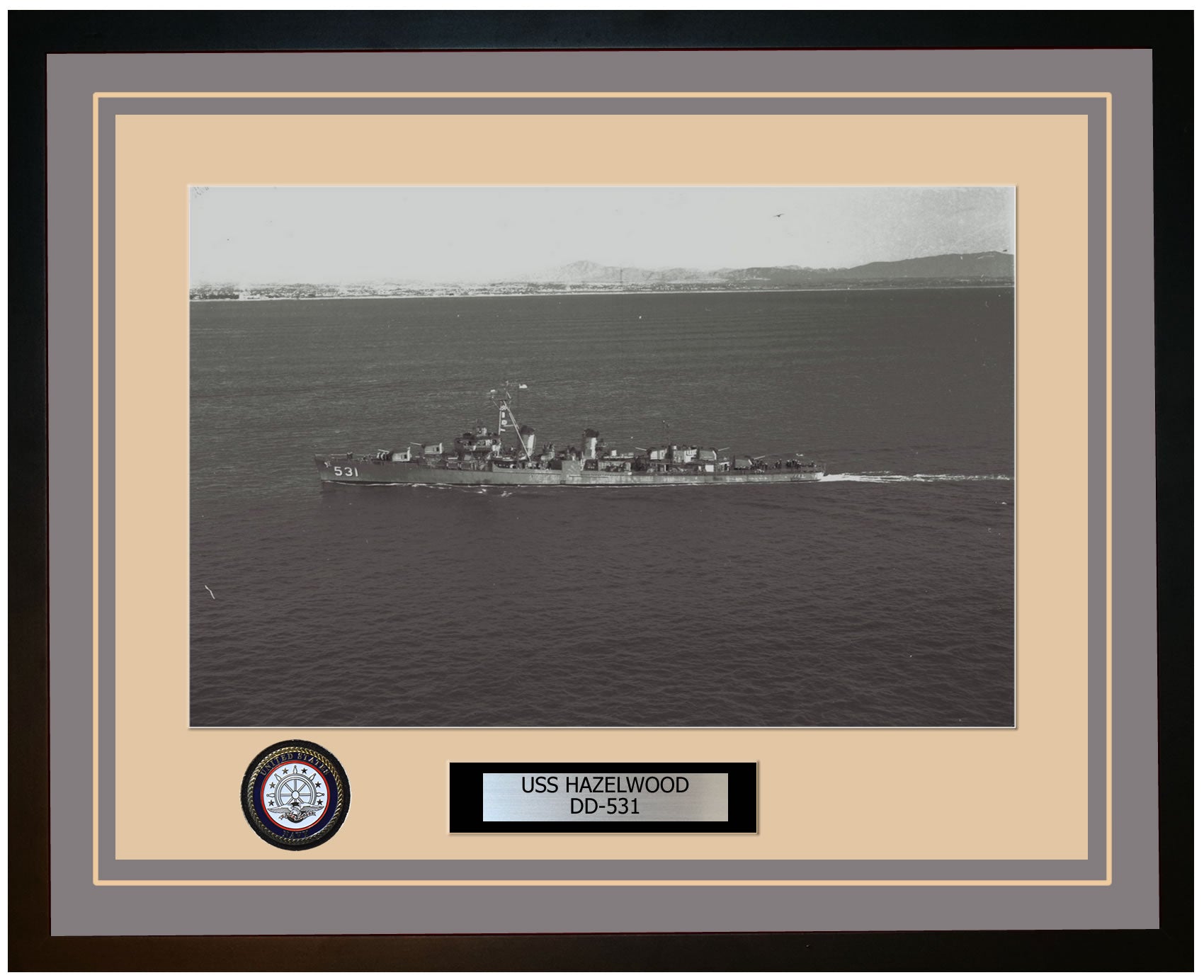 USS HAZELWOOD DD-531 Framed Navy Ship Photo Grey