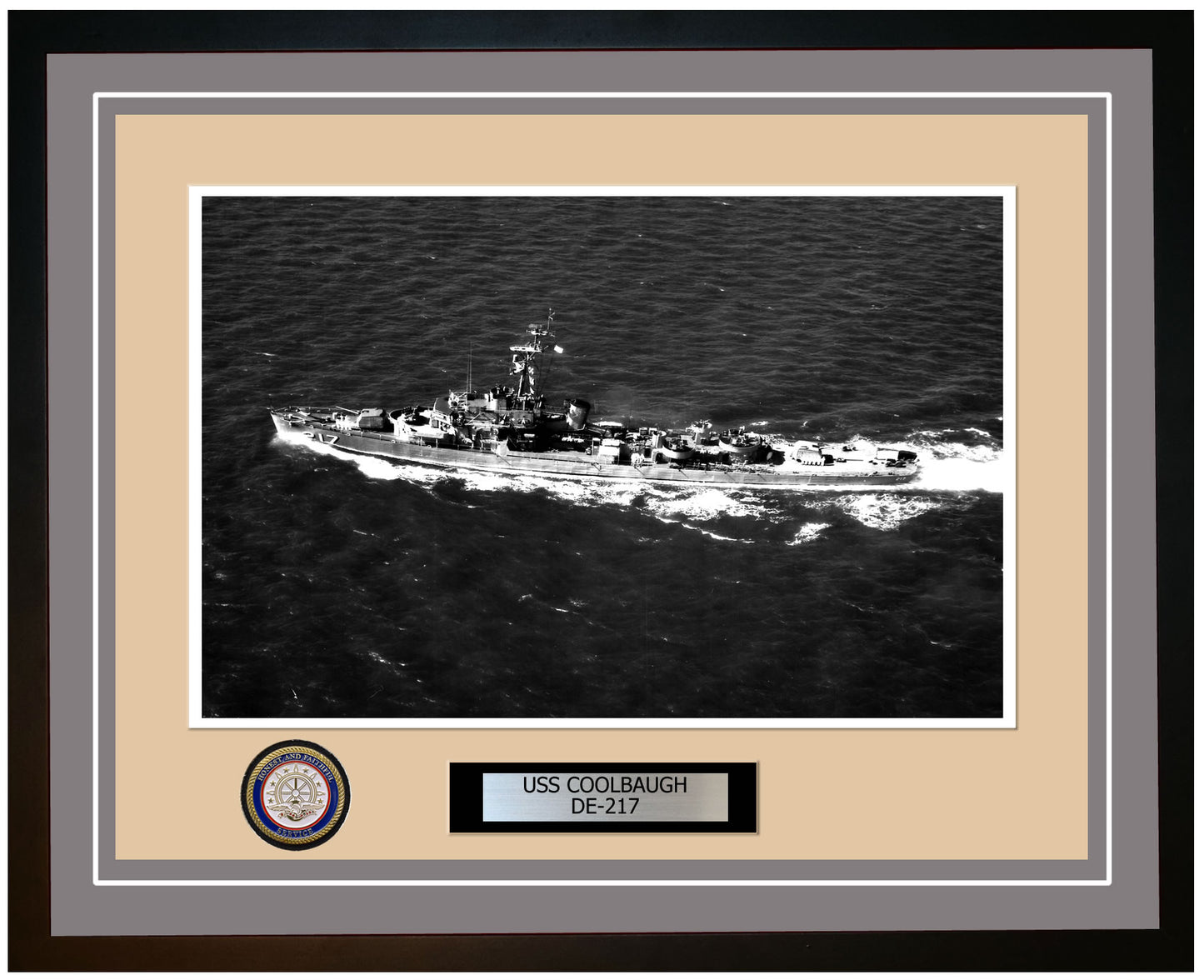 USS Coolbaugh DE-217 Framed Navy Ship Photo Grey