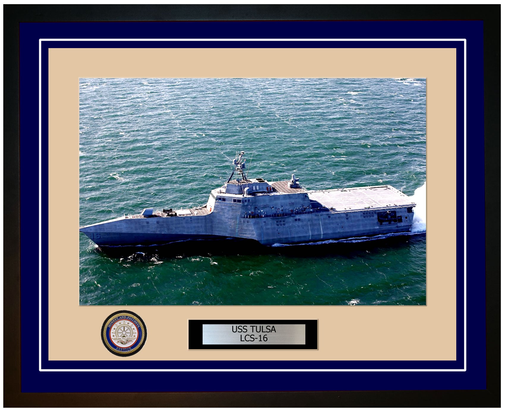 USS Tulsa LCS-16 Framed Navy Ship Photo Blue